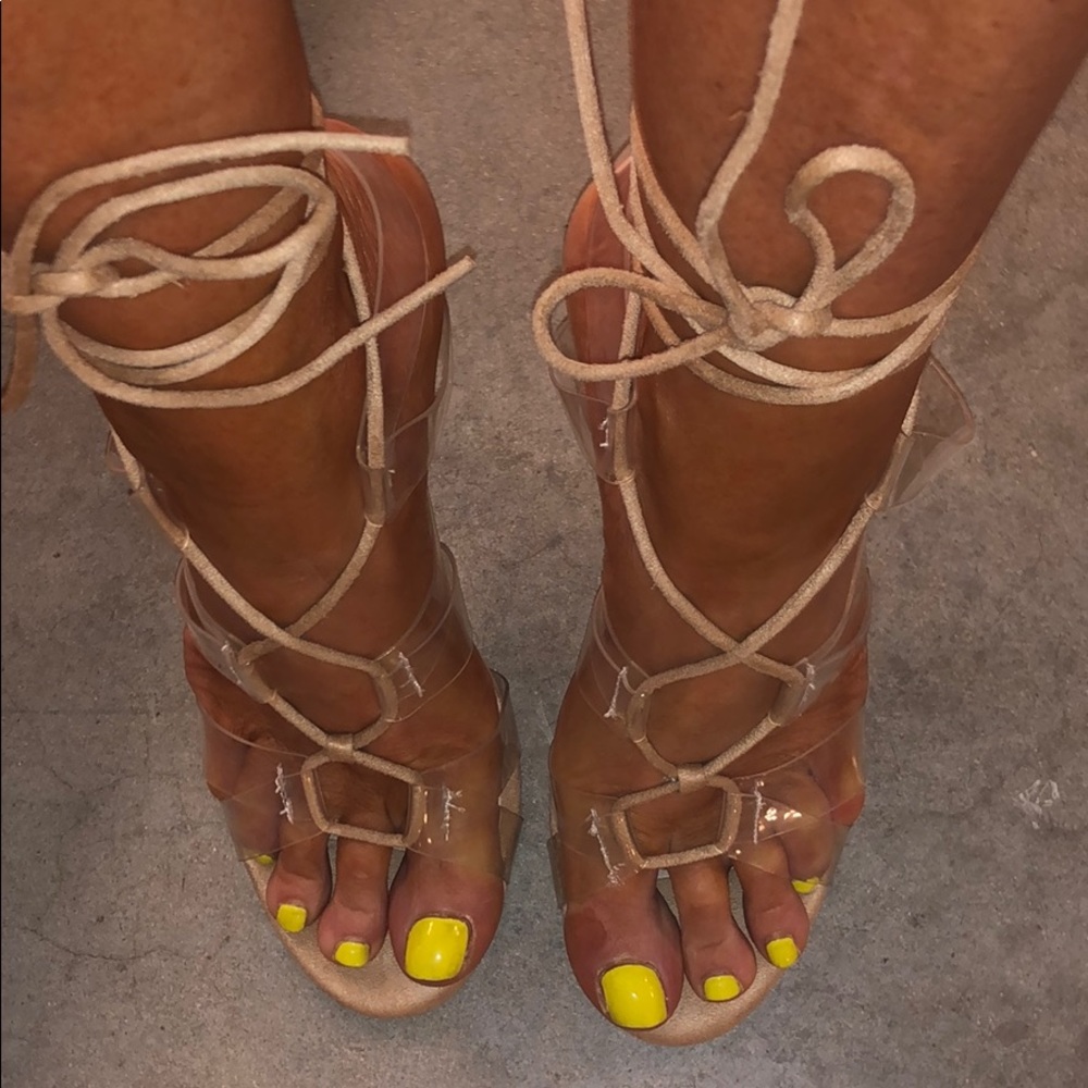 Zara PVC & Suede Nude Lace Up Sandals, 38